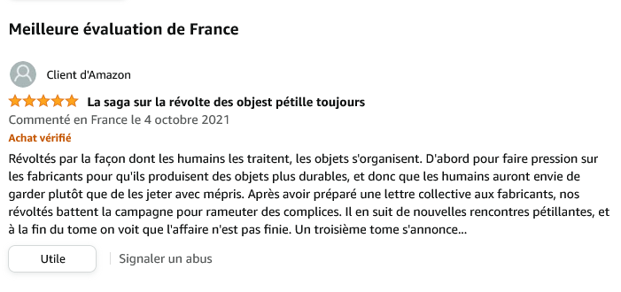 Commentaire amazon la revolte des objets tome 2